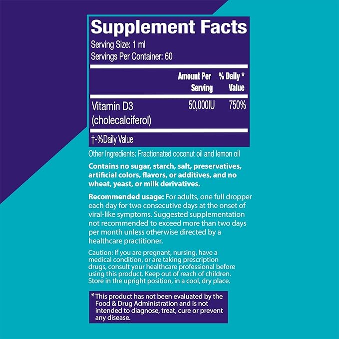 I'm Powered Two Day Vitamin D3-2 oz Natural Vitamin D3 Drops 50000 IU per Serving (1 ml) Supports Immune Health Suspended in MCT Oil for Better Absorption