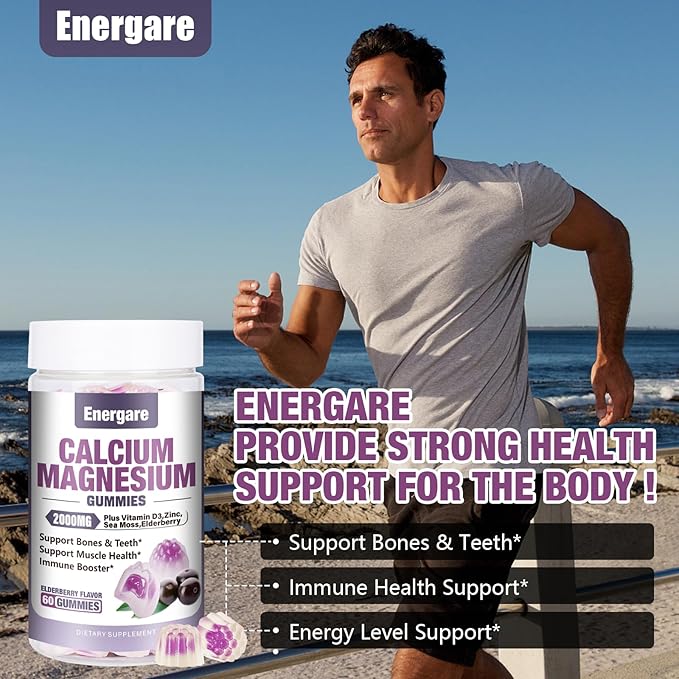 2 Packs Calcium Magnesium Zinc Filled Gummies with Vitamin D3 Sea Moss Calcium Gummies for Bone Muscles Calm Mood Support Supplements for Kids &amp Adults Elderberry Flavor 120cts