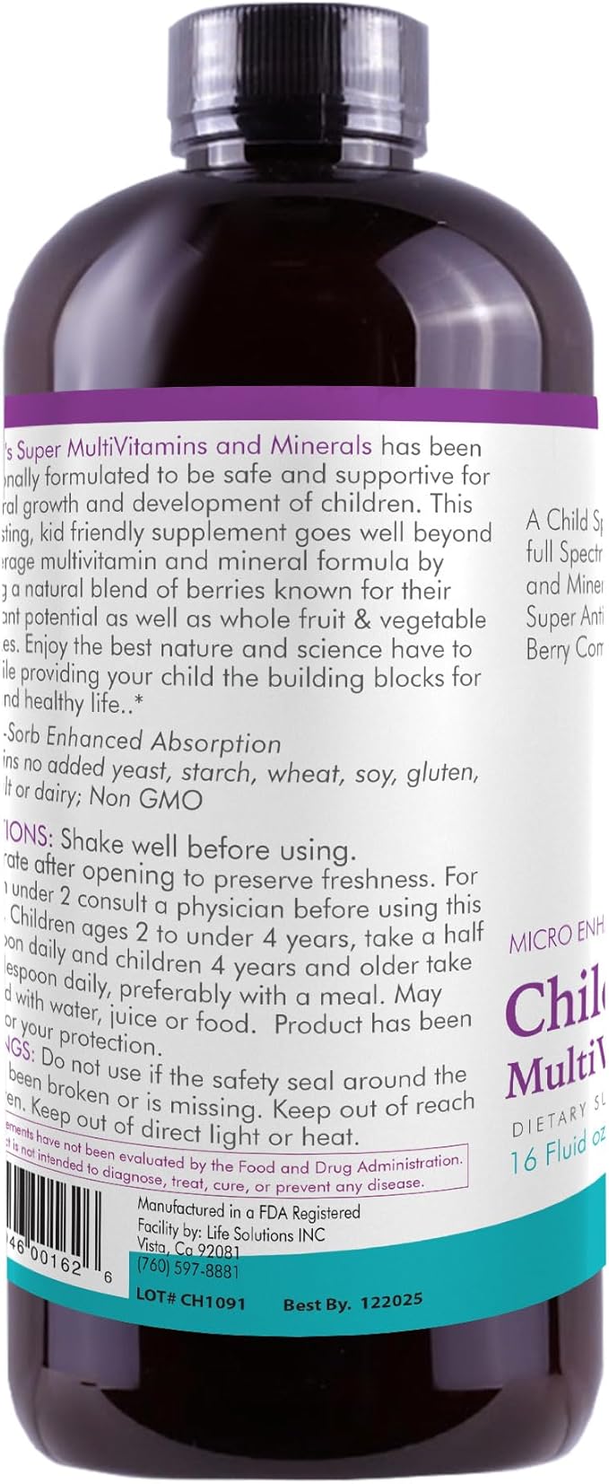 Life Solutions Children's Vitamins Multivitamin - Liquid Vitamin &amp Minerals - Complete Children Vitamins - Essential Liquid Minerals for Kids 16 Floz