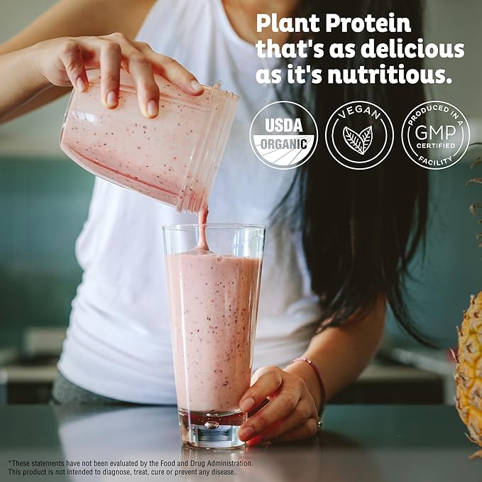 KOS Vegan Protein Powder Strawberries &amp Cream USDA Organic - Low Carb Pea Protein Blend Plant Based Superfood with Vitamins &amp Minerals Gluten Free - Meal Replacement for Women &amp Men - 2