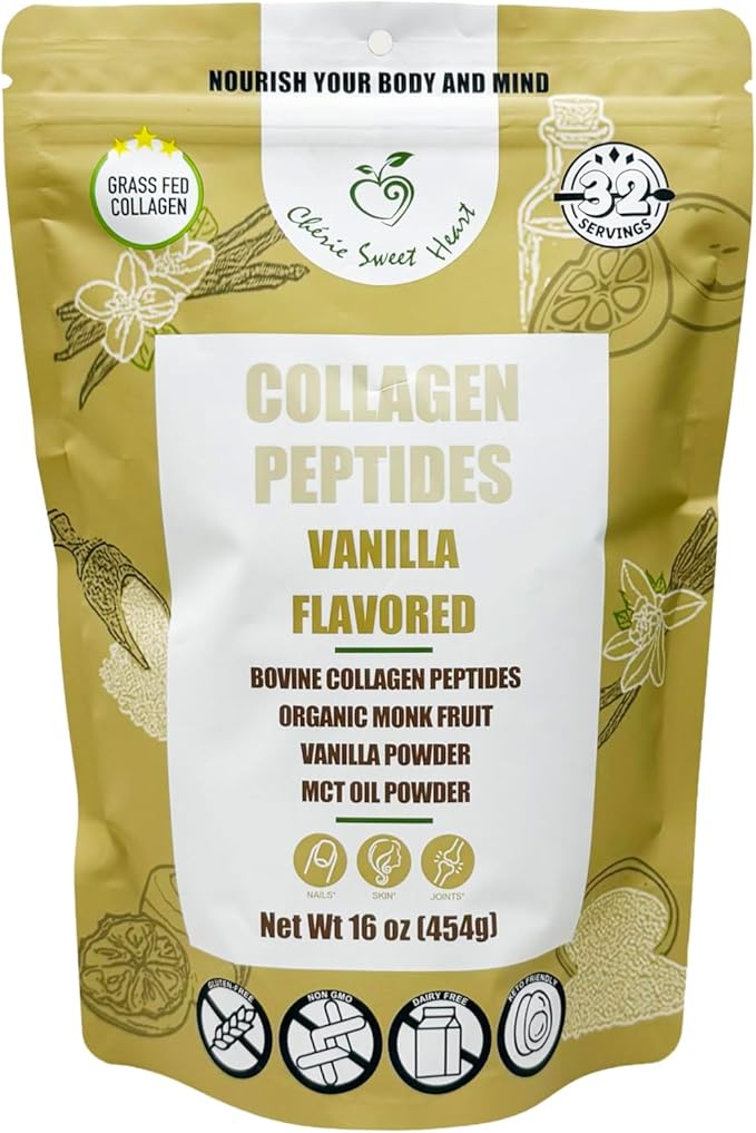 Cherie Sweet Heart's Collagen Peptide Powder 1 lb Pure Hydrolyzed Gluten Free Keto and Paleo Friendly Grass Fed Non GMO Vanilla