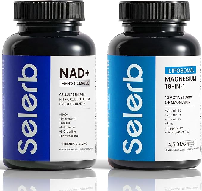 Selerb NAD+ Supplements for Men &amp 18 in 1 Magnesium Complex – Cellular Energy Muscle Sleep &amp Bone Support with Nitric Oxide Resveratrol CoQ10 Liposomal Magnesium D3 &amp K2