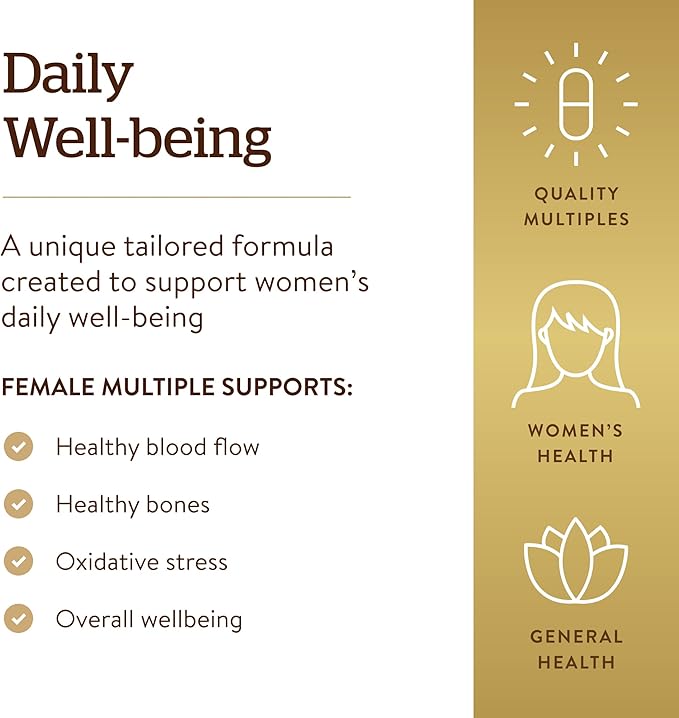 Solgar Female Multiple 120 Tablets - Multivitamin Mineral &amp Herbal Formula for Women - Advanced Phytonutrient - Vegan Gluten Free Dairy Free Kosher - 40 Servings