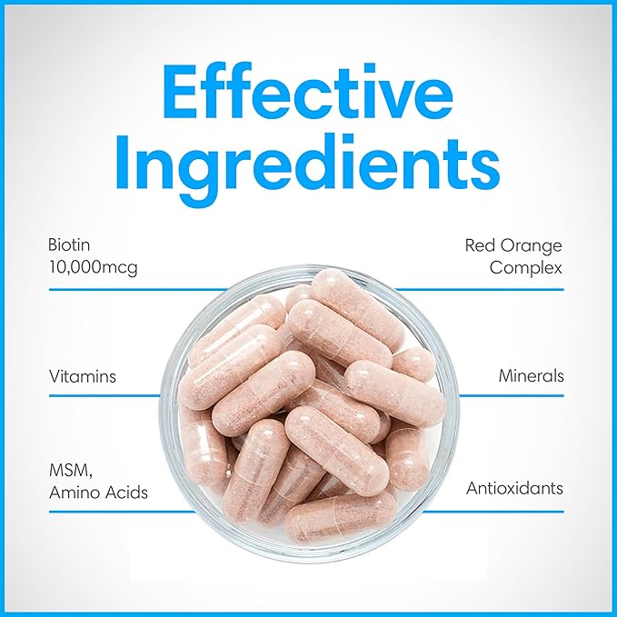 Consult Health Beaute Caps Pro - Supports Hair Growth Skin &amp Nail Health - Collagen Vitamins B6 B7B12 D &amp 10500 mcg Biotin - MSM Blood Orange - Anti-Aging - USA Made - Women &amp Men 6
