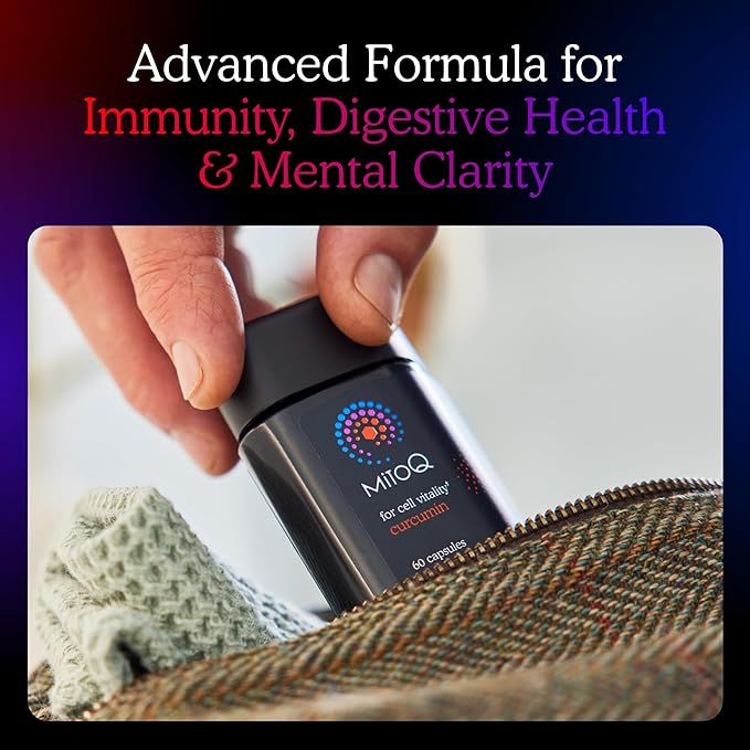 MitoQ Curcumin Longvida Lipidated Formula Mitochondria-targeted Antioxidant | Ultra Bioavailable &amp Sustained Action Free-Form Curcumin 60 Capsules