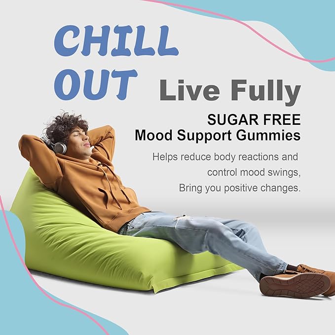 Sugar Free Ashwagandha Mood Support Filled Gummies for Women Men Calm Gummy with Vitamin D3 B6 Vegan Omega 3 L-Theanine CoQ10 &amp Rhodiola Rosea Natural Relax Calming Supplement Vegan 120Cts