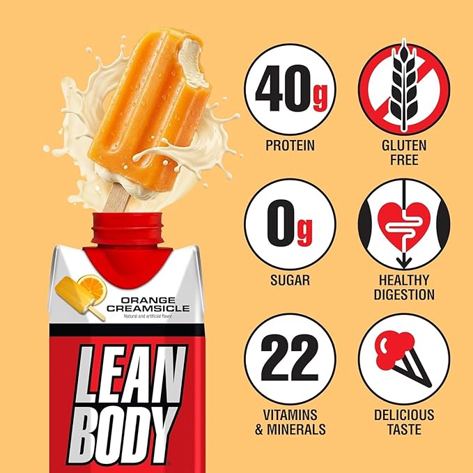 LABRADA Lean Body Ready-to-Drink Orange Creamsicle Protein Shake 40g Protein Whey Blend 0 Sugar Gluten Free 22 Vitamins &amp Minerals 17 Fl Oz (Pack of 12)