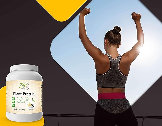 Zen Supplements - Plant Protein-Vanilla 510G 1.1LB-Powder- 25 Grams of Protein Per Serving -Vegan Low Net Carbs Non Dairy Gluten Free Lactose Free No Sugar Added Soy Free Kosher Non-GMO