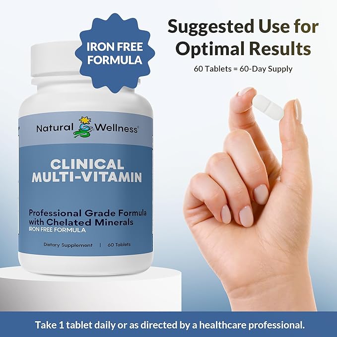 Natural Wellness One Daily Multi-Vitamin – Iron-Free Multivitamin for Adults with Vitamins A C D E &amp B – High Potency Nutrient Support for Energy Immunity &amp Wellness – 60 Tablets (60 Day S