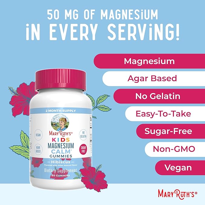 MaryRuth Organics Multivitamin (Strawberry) and Magnesium Calm Gummies (Hibiscus) for Kids | Clean Label Project Verified® | Vitamins for Overall Wellness and Sleep| Vegan Non-GMO Gluten Free