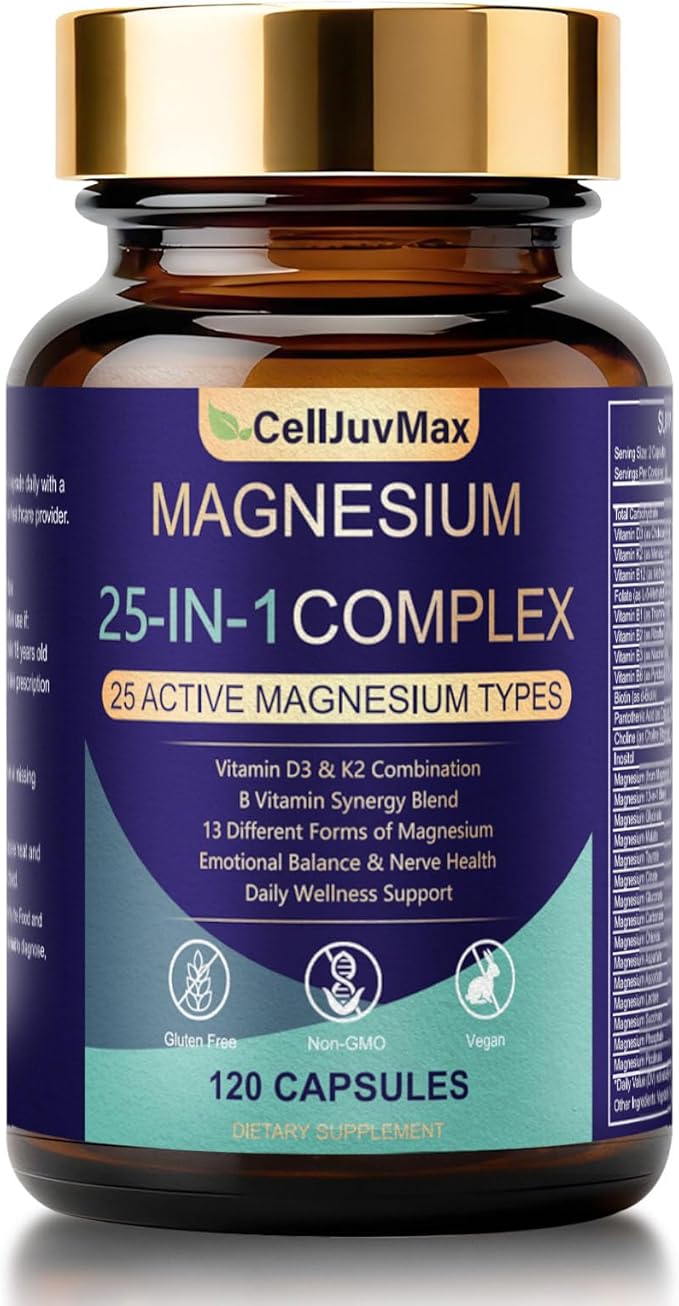 Magnesium 25-in-1 Complex Supplement – 700mg High Absorption Magnesium Glycinate Citrate Malate &amp Taurate Blend for Muscle Nerve Sleep Support – 120 Vegan Capsules for Women &amp Men (1)