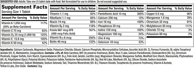 Centrum Multivitamin Tablet for Women Multivitamin/Multimineral Supplement with Iron Vitamin D3 B Vitamins and Antioxidant Vitamins C and E Gluten Free Non-GMO Ingredients - 200 Count
