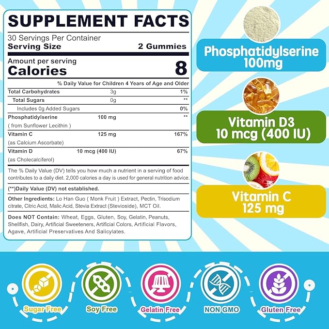Kids Phosphatidylserine Supplement - Focus Gummies + Kids Calcium Gummies