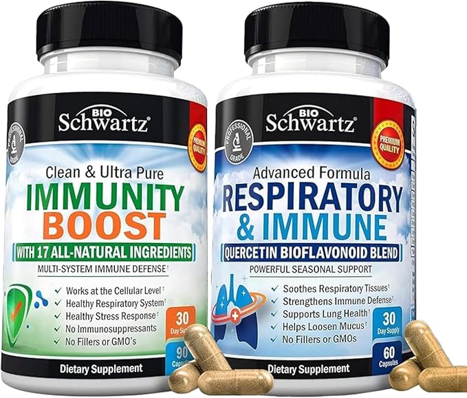 BioSchwartz Respiratory &amp Immune Lung Support Supplement with Quercetin (1 Month Supply) Plus 17 in 1 Immune Support Supplement with Antioxidants (1 Month Supply)