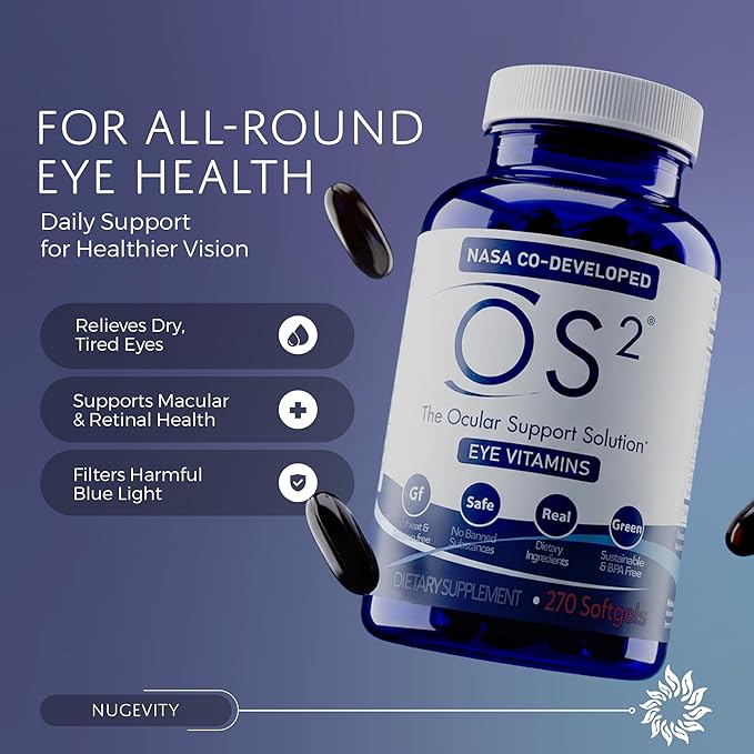 OS2 Ocular Support Solution - Patented Eye Vitamins for Macular Health Dry Eye and Blue Light - Lutein Zeaxanthin Omega 3 Astaxanthin and AREDS2 Supplements Co-Developed by NASA 270 ct