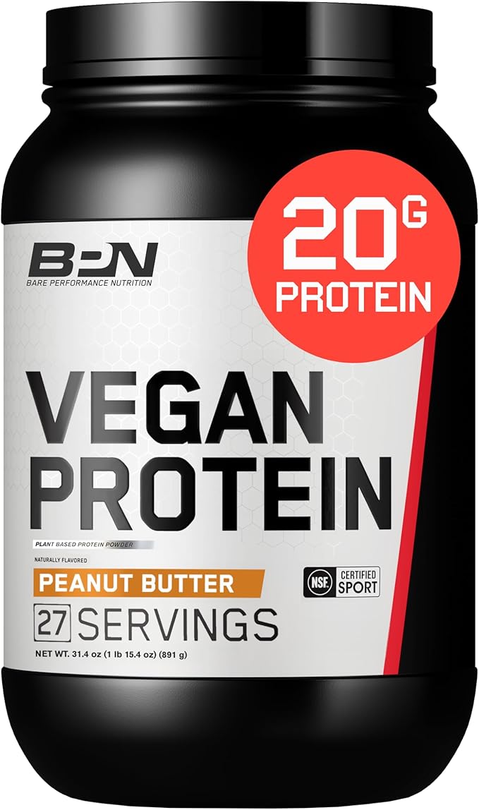 BARE PERFORMANCE NUTRITION Vegan Protein Plant Based Protein Pea Protein Watermelon and Pumpkin Protein Naturally Sweetened and Flavored (27 Servings Peanut Butter Cookie)