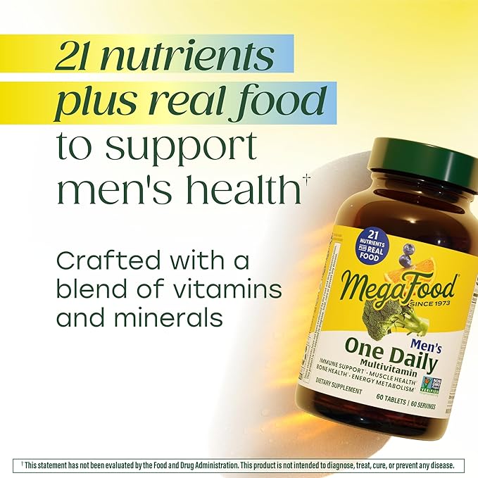 MegaFood One Daily Mens Multivitamins - Multivitamin for Men - Vitamin C Vitamin D3 &amp Vitamin B12 - Muscle Energy Metabolism &amp Immune Support - Vegetarian Gluten Free - 60 Tablets 60 Servi