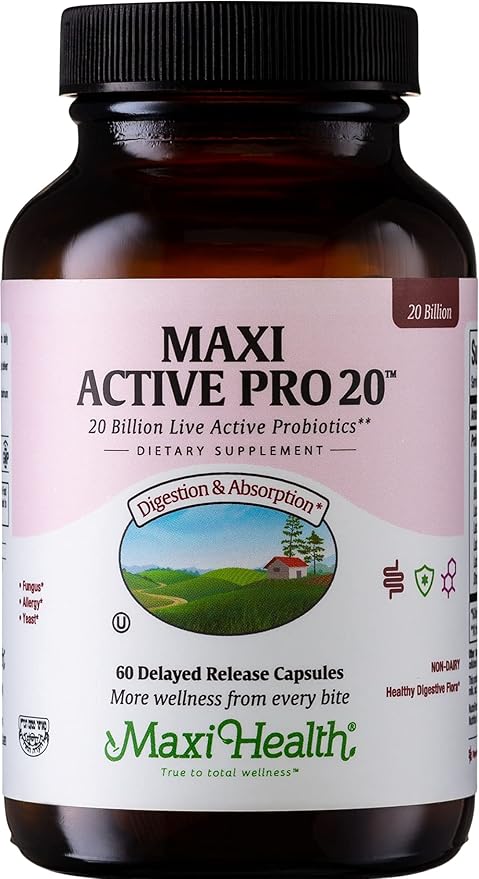 Maxi Health Probiotics for Digestive Health and Gut – 15 Strains 20 Billion CFU Active Organisms - Probiotics for Men and Women – Daily Probiotic for Digestive Support 60 Capsules