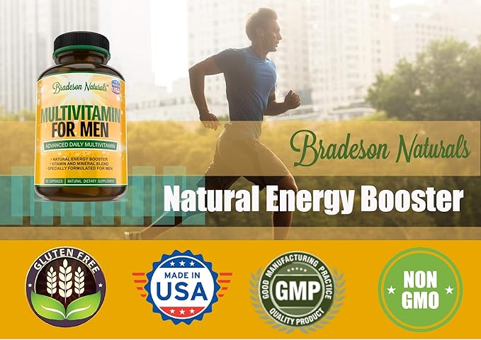 Men's Multivitamin Supplement for Energy Focus and Performance. Mens Vitamins A C D E &amp B12 Zinc Calcium Magnesium &amp More. Multi Vitamin 60 Capsules Made in The USA