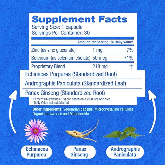 HybridCR Rapid Immunity Supplement | Zinc Echinacea Andrographis Ginseng Selenium Gluten-Free &amp Non-GMO | 5-in-1 Immune Support Supplement | Pharmacist Formulated 1 Month Supply (30 Veggie Ca