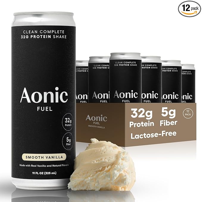 Aonic Fuel 32g Protein Shake 5g Fiber Lactose-Free Complete Amino Acid Profile No Added Sugar Made with Real Vanilla 11 fl oz (Pack of 12) - Smooth Vanilla