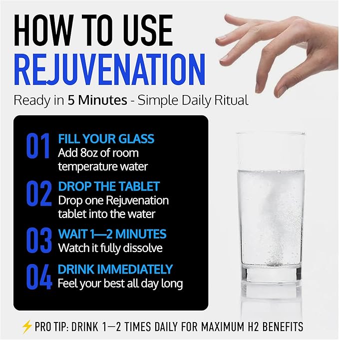 DRINK HRW Rejuvenation Molecular Hydrogen Water Tablets: 12 ppm H2 Patented USA Made IHSA-Certified Hydrogen &amp Magnesium Supplement. Supports Energy Recovery Cognitive Function (Raspberry 30