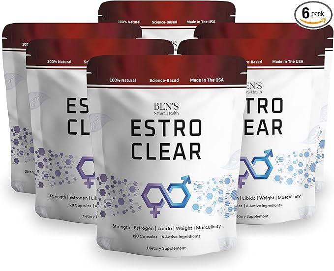 Ben's Natural Health Estro Clear Natural Men's Wellness Supplement with DIM Tiger Nut Astragalus Calcium D Glucarate 6 Pack 360 Capsules