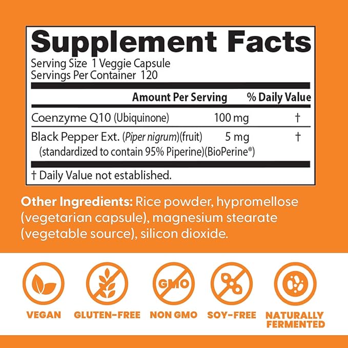 Doctor's Best High Absorption CoQ10 with Bioperine Heart Health &amp Energy Production Non-GMO Gluten &amp Soy Free Vegan 100 Mg 120 count