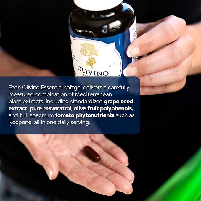 Essential Dietary Supplement: Three Key Fruits of The Mediterranean Diet® (Olives Grapes Tomatoes) - Plant-Based Softgels (60 Day Supply)