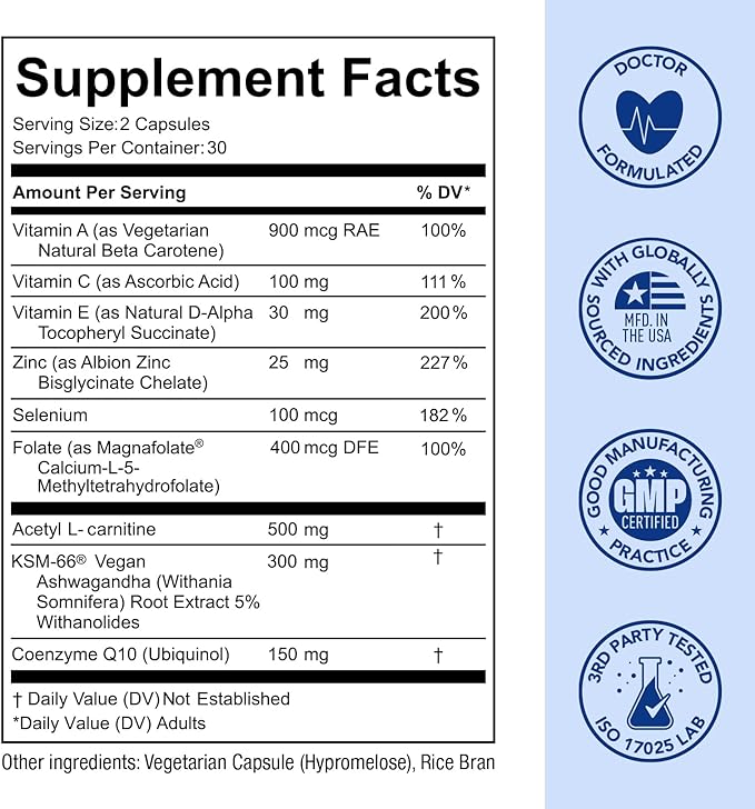 Premom Sperm Fortify – Male Fertility Supplements for Men with KSM-66® Vegan Ashwagandha CoQ10 as Ubiquinol Zinc Selenium&ampAcetyl-L-carnitine | Supports Sperm Health Motility &amp Count