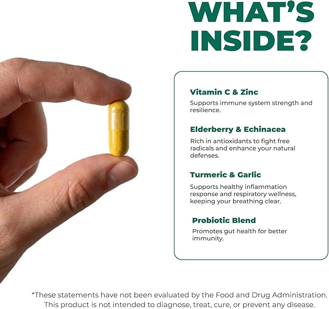 Premium Emergency Immune Support Supplement – Immune Booster for Adults – Vitamin C E B6 Zinc Elderberry Echinacea Garlic &amp Turmeric – Gluten Free Vegan Friendly – 60 Capsules
