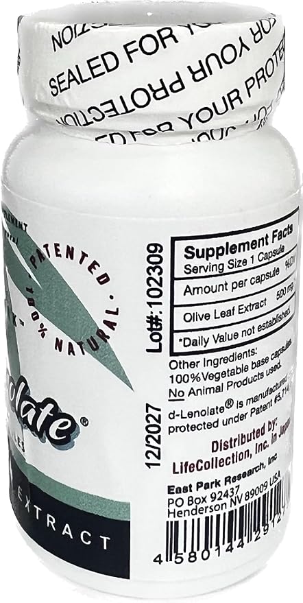 East Park Olive Leaf Extract (OLE) Super Strength d-Lenolate 500mg | 18% or More Oleuropein Immune System Booster | 60 Vegetarian Capsules (Non-GMO)