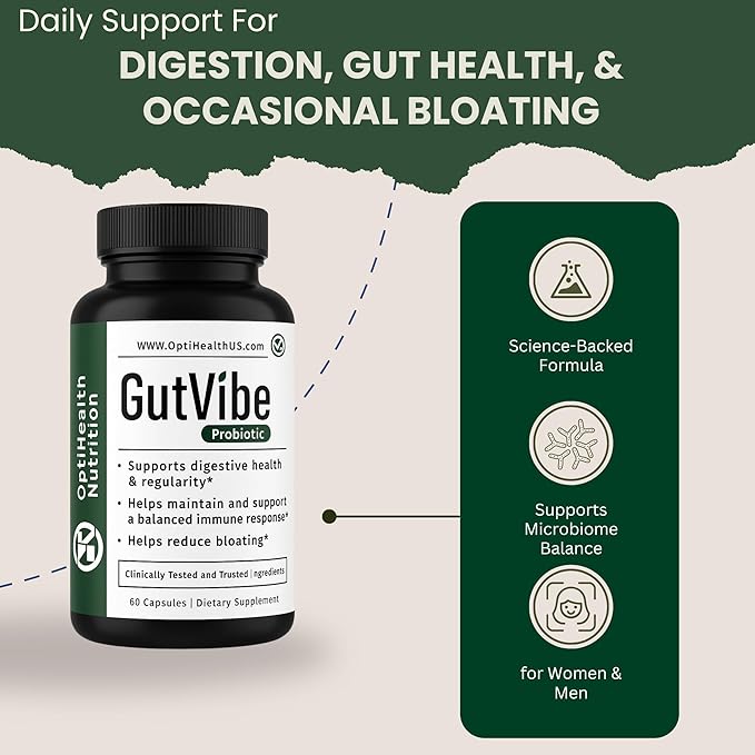 GutVibe™ Probiotic with S. boulardii &amp B. infantis – 4-Strain Formula 22B CFU – Supports Digestion Gut Health &amp Occasional Bloating for Women &amp Men – 60 Capsules 30-Day Supply