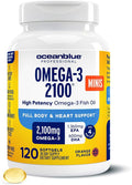 Oceanblue Professional Omega-3 2100mg Mini Fish Oil Softgels - Triple Strength High Potency EPA DHA &amp DPA - Burpless Wild-Caught Natural Orange Flavor - 120 Count