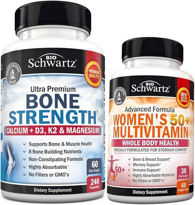 BioSchwartz Bone Strength Mineral Supplement with Calcium and Magnesium (2 Month Supply) Plus Daily Multivitamin for Women 50 &amp Over (1 Month Supply)