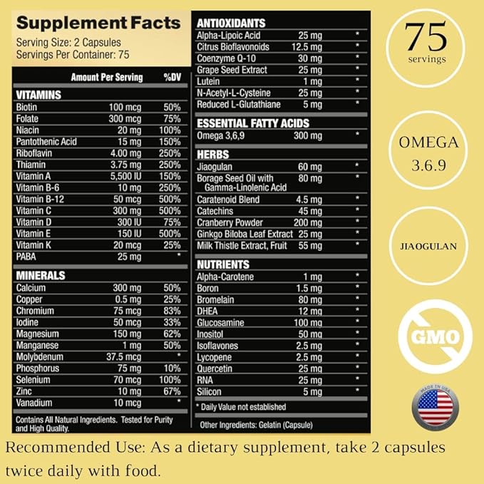 RSN | Vita Life | Complete Multivitamin &amp Mineral + COQ-10 | EFA | Veggies &amp Herbs Blend | 150 Capsules