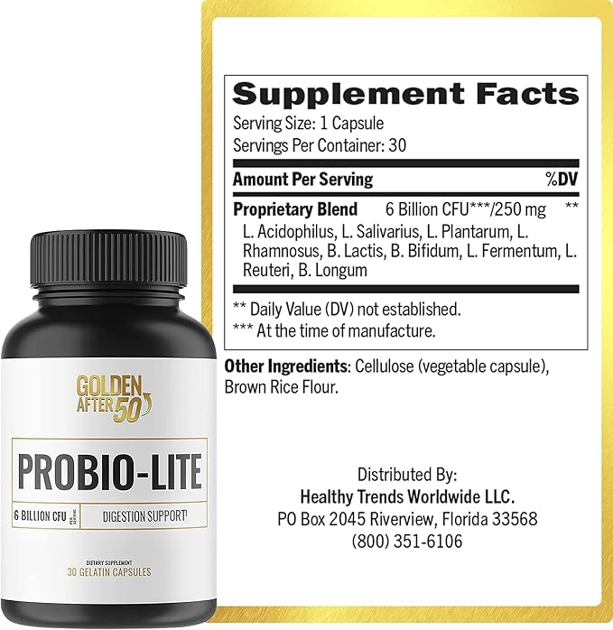 Golden After 50 Probio-Lite - for Gut Health and Digestion Support - Probiotics for Men and Women - 3 Bottles - Probiotics for Occasional Heartburn Gas Indigestion