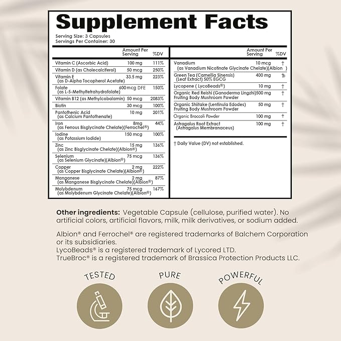 PAPCLEAR Physician Formulated | All Natural Immune Support Supplement | Advanced Powerful Immunity Booster | 21 Vitamins &amp Nutrients with Organic Shiitake Mushroom &amp Lycopene | 90 Capsules | P