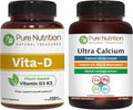 Pure Nutrition Vitamin D3 K2 + Ultra Calcium | Plant-Based D3 from Lichen | 120 Tablets Each