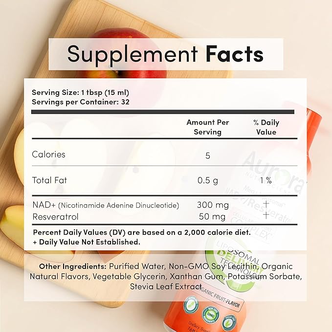 Vida Lifescience Liposomal NAD+ Liquid Supplement with Resveratrol – 32 Servings – Supports Cellular Energy &amp Metabolic Function – Vegan Gluten-Free Non-GMO