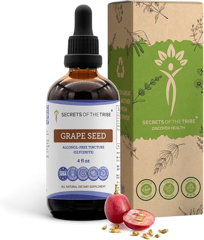 Secrets of the Tribe Grape Seed Tincture Alcohol-Free Extract Grape (Vitis Vinifera) Dried Seed Tincture Supplement (4 FL OZ)