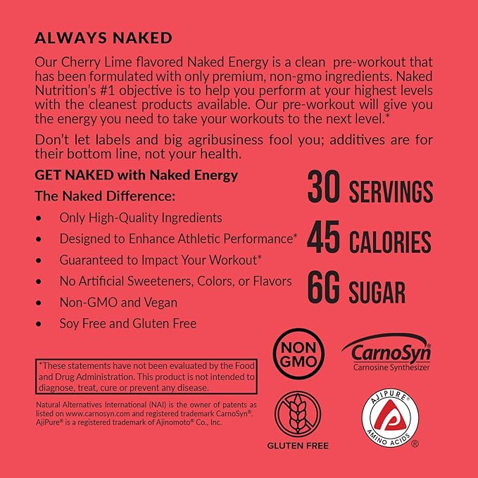 NAKED Whey Isolate Protein Powder (28 Servings) Cherry Lime Energy Pre Workout (30 Servings) – Grass-Fed Non-GMO Gluten Free Vegan