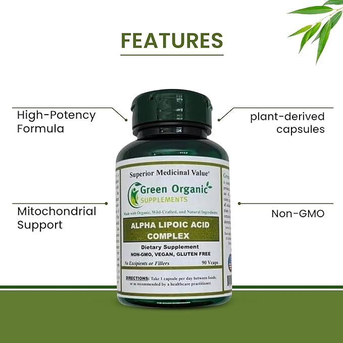 Green Organic Supplements' Alpha Lipoic Acid Complex ALA 90 VCaps Alpha Lipoic Acid Capsules (Pack of 2)