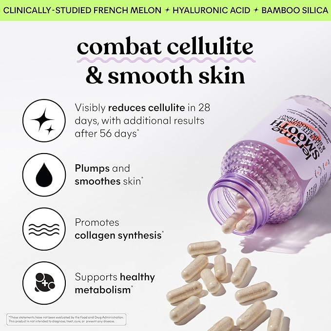 Lemme Smooth Anti Cellulite Capsules for Women Smooth Legs &amp Thighs Reduce Cellulite &amp Crepey Skin w/Clinically Studied SOD &amp Silica (1 Month Supply 30 ct)
