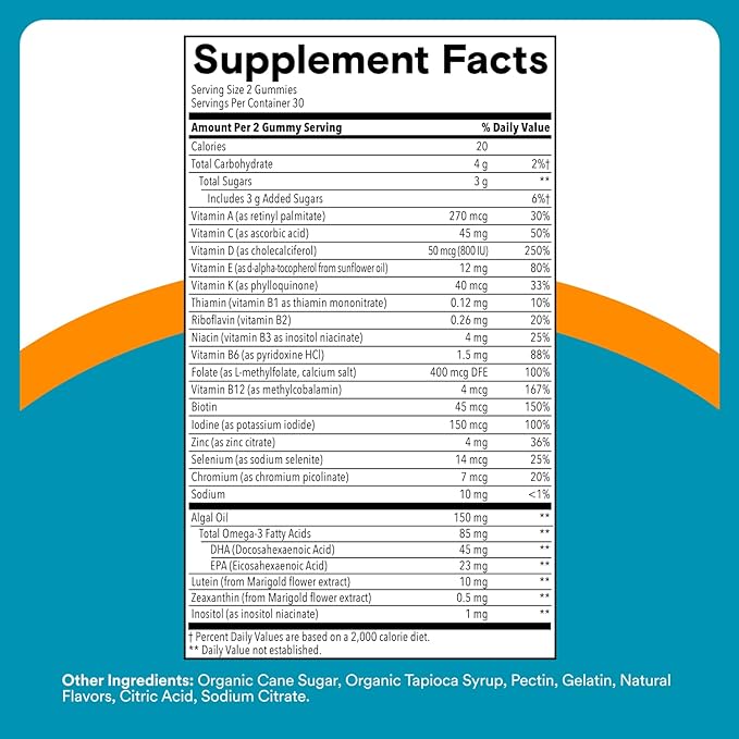 SmartyPants Teen Guy Multivitamin Gummies Omega 3 (DHA/EPA) Vitamin D3 C Vitamin B12 B6 A K &amp Zinc Folate Gluten Free Fruit Flavor 60 Count (30 Day Supply)