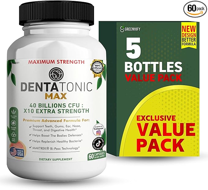 Denta Tonic Max Probiotic Supplement 40 Billion CFU 60 Capsules Supports Oral &amp Digestive Health (5)