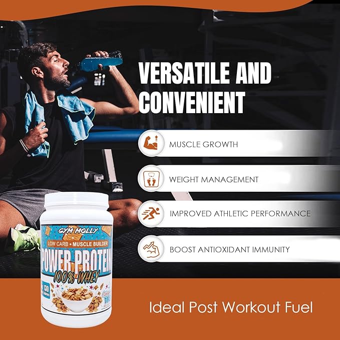 Gym Molly Power Protein Powder 100% Whey Protein Isolate 25g of Protein 5.5g BCAAs Fast Absorbing - Ready to Give You Fuel Around The Clock - 2lbs Cinnamon Flavored