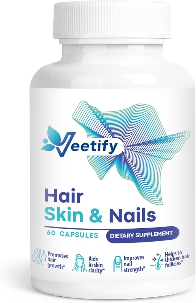Hair Skin and Nails Vitamins – Biotin + Fo-Ti Bamboo &amp Horsetail Extracts + PABA – Herbal Beauty Complex for Hair Growth Radiant Skin &amp Strong Nails – 60 Vegan Capsules
