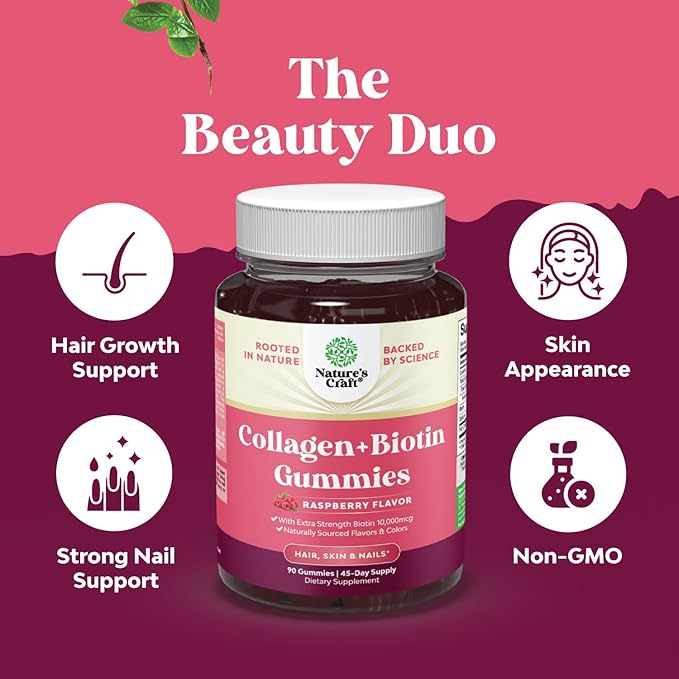 Bundle of Hair Skin and Nails Gummies for Women - Extra Strength Biotin and Collagen Gummies for Women Hair Skin Nails Support and High Absorption Magnesium Complex Supplement for Stomach &amp Digest