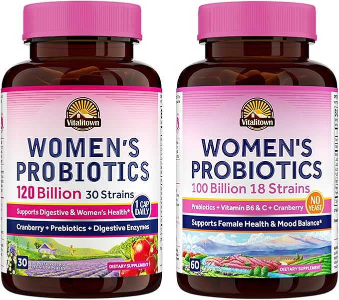 Vitalitown Probiotic Bundle (Pack of 2) | Women’s Probiotics 120 Billion (Item 1) &amp Women’s Probiotics 100 Billion (Item 2) | 30 Capsules &amp 60 Capsules